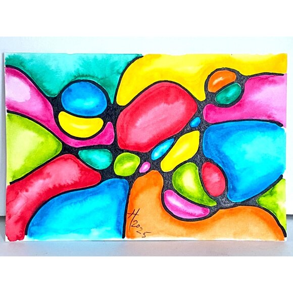 Neuro Phase 2 Original Wall Art Abstract Neurographic Watercolor Painting 4x6in - Picture 4 of 5